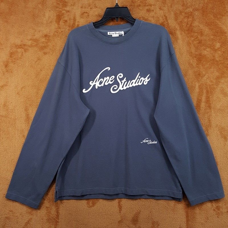 Acne Studios Shirt Mens Small Grey Pullover Crew Embroidered Logo Waffle $420